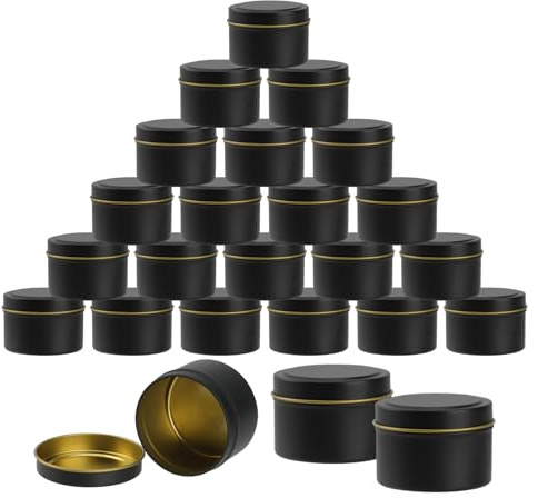 SEUICYNE 24 Stück Kerzendosen, 120ml Kerzenbehälter Metall, Runde Kerzengläser Klein, Schwarze Kerzengläser mit Deckel, Metalldosen für Kerzen, DIY, Kerzenherstellung, Handwerk, Schmuck, Kosmetik