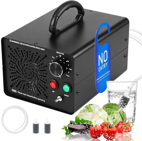 Generador de ozono 2 en 1, para agua y aire, 60000 mg/h 120 W, purificador de aire eliminador de olores con temporizador, herramienta de desinfección para piscina coche habitaciones frutas y verduras