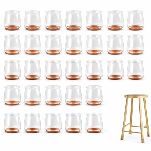 32 PCS Chair Leg Floor Protectors, Extra Small Silicone Chair Leg Covers Caps with Felt Pads, Fits Round Chair Legs Outer Diameter 16–22mm, Anti Scratch Noise Reducing Covers for Wood Tile Floors