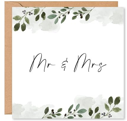 Hochzeitskarte - Blattmotiv mit Aquarell | Klappkarte (15 x 15 cm) – mit Kraft Umschlag – Innen blanko