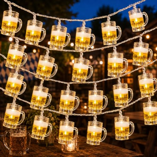 ALEGRE® Bierkrug Lichterkette Batterie, 1,5M 10M LED Llichterkette Bier Deko, Sommer Deko Lichterketten Innen, Oktoberfest Deke Sommerlichterkette für Bar, Sommerparty, Weihnachten, Oktoberfest Party