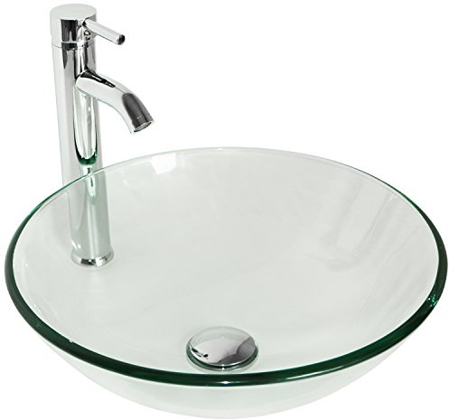 Sliverylake Bathroom Sink Glass Vessel Sink and Chrome Faucet and Pop-up Drain Combo Wash Basin Modern Round