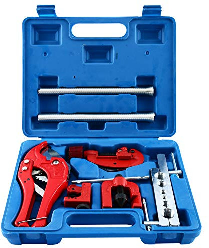 FreeTec 3 in 1 Kit Cartellatrice Tubi Freno in Rame, 6-14 mm Attrezzi Svasatura per Condizionatori, 6-12 mm Piegatubi a Molla in Acciaio, 3-42 mm Tagliatubi per Tubi in PVC Rame Alluminio, 9 Pezzi