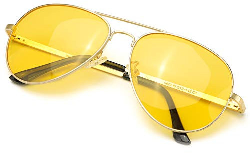 SODQW Nattkörningsglasögon gul lins anti-glans, polariserade körglasögon, mörkerseende glasögon körning med UV400 skydd, A-guld ram polariserad gul lins, Einheitsgröße