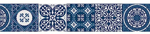Frise adhésive 15x300 cm, déco murale intérieure, carreaux de ciment bleu. Décorez votre intérieur avec style !