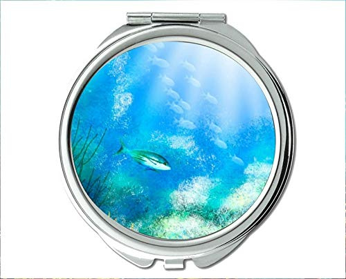 YENDOSTEEN Spiegel, Kompaktspiegel, Fisch-Design-Thema für Taschenspiegel, tragbarer Spiegel 1 X 2X Vergrößerung