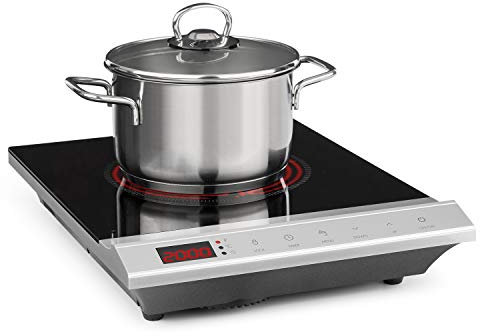 KLARSTEIN MisterCook - Piastra ad Induzione Portatile, Fornello a Induzione in Vetroceramica, 2000W, 8 Livelli di Potenza e Temperatura, Display LED, Timer, Protezione Surriscaldamento, Argento