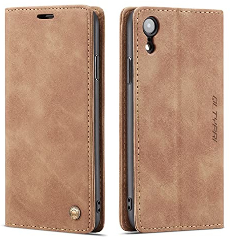 QLTYPRI Hülle für iPhone XR, Vintage Dünne Handyhülle mit Kartenfach Geld Slot Ständer PU Ledertasche TPU Bumper Wallet Case Flip Schutzhülle Kompatibel mit iPhone XR - Braun | Vintage PU Leder Hülle, Handyhülle mit 2 Kartenfächer, Standfunktion, Weicher TPU-Rahmen, Stoßfeste Flip Wallet Case