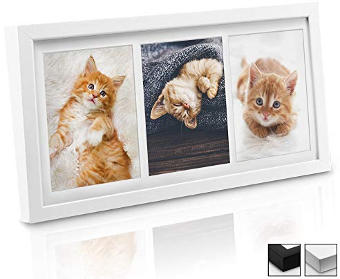 bomoe Bilderrahmen Collage für 3 Fotos 10x15 cm – Fotorahmen Collage aus Holz, Kunststoffglas, Metall-Aufhängung & Passepartout Multirahmen für Bilderrahmen Set – Bilderrahmen 10x15 Weiß – Galeria