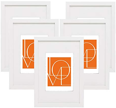 WOLTU Bilderrahmen 30x40, 5er set, MDF-Holz Fotorahmen mit Passepartout | Weiß, Posterrahmen für Poster, Fotos, Puzzle, aufhängbar & aufstellbar, Collage-Wanddeko mit bruchsicherer PS-Platte