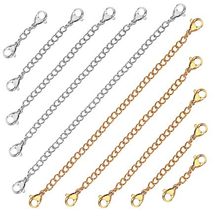 PEAK-EU Chaîne d'Extension bracelets Acier Inoxydable Chaîne ExtensionChaîne Rallonge de Collier Extender avec Fermoir pour Fabrication DIY Bijoux (10 pcs,Argent et Or)