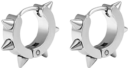 JZZJ Punk Creolen Ohrringe Edelstahl Spike Nieten Hip-Hop Hoop Klappcreolen Gothic Punk Schmuck Gold/Silber/Schwarz（Silber）