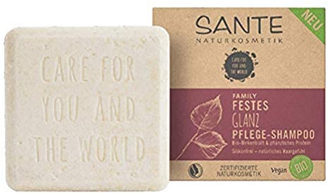 SANTE Naturkosmetik Festes Shampoo für glanzloses und normales Haar, Vegane Formel mit Bio-Birkenblatt und pflanzlichem Protein, Festes Glanz Pflege-Shampoo, 1 x 60 g