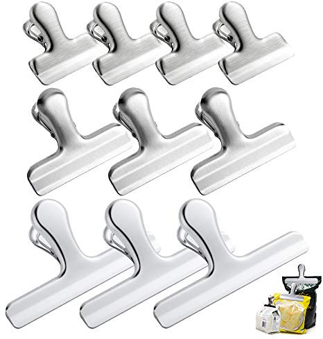 10 pezzi Clip per Sacchetti di Patatine in Acciaio Inox, CNYMANY 12cm 7.6cm 4cm Fermagli a Tenuta d'aria Guarnizione di Tenuta Morsetti per Sacchetti Alimentari Caffè per Ufficio Cucina Uso Domestico