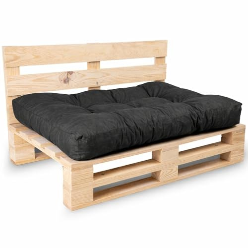 bananair - Palettenkissen Outdoor 120 x 80 cm Bequem - Robuster, UV-beständiger & Wasserabweisender Stoff - Ideal für Europaletten, Palettenmöbel, Palettensofa (Sitzkissen, 120 x 80 cm, ​​Schwarz)