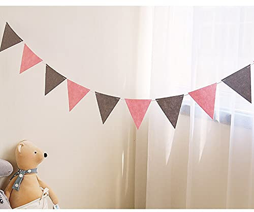 LUOSHUAI Wimpelkette Outdoor 8m 18 Flaggen Grau Rosa Weiße Flaggen Filz Pennants Nicht gewebt Stoff Bunting Flaggen Happy Birthday Banner Liefert Wimpelkette (Color : Pink Grey, Size : 8M 18flags)