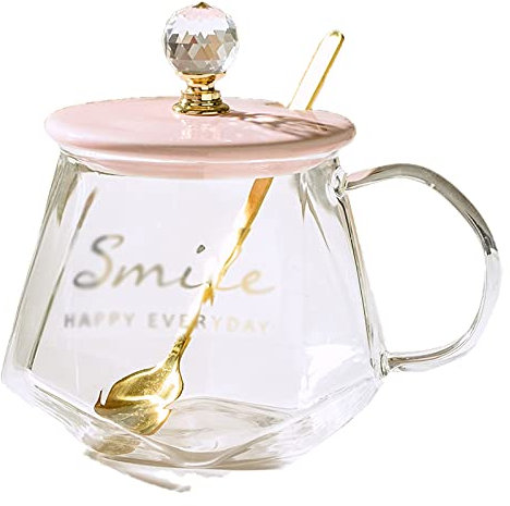 caihuashopping Wassergläser 2 Stück Set Glasschalen mit Deckel 13.5oz Große Kapazität Teetasse Milch Kaffeetasse Bleifreie Glas Becher Set (grün und pink optional) Trinkglas (Color : Pink)
