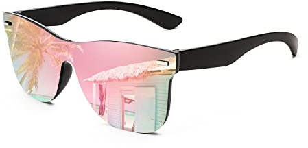 FEISEDY Sunglasses, Rimless Mirrored Sun Glasses with Reflective One-Piece Lens, B4114