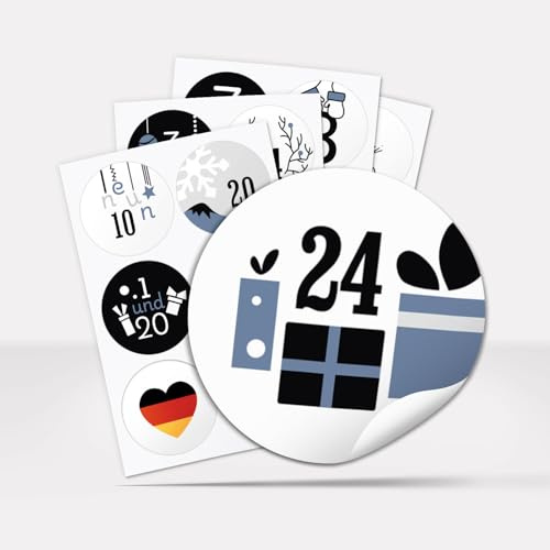 Adventskalender-Zahlen Aufkleber 1 bis 24 / Moderner Mix Schwarz Blau/Etiketten/Sticker/Weihnachtskalender/Advent/Rund/DIY/zum Aufkleben