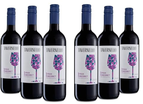 Tavernello Syrah Cabernet Vino Rosso d'Italia, Vino Rotondo ed Equilibrato, 13% Vol, Confezione con 6 Bottiglie da 0,75 L
