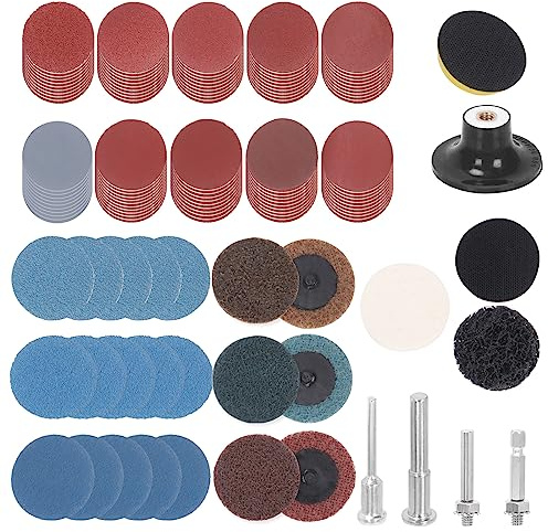 Glarks 134-teiliges Schleifscheiben-Sortiment-Set, 5,1 cm, Schnellwechselscheiben, Oberflächenbehandlungsscheiben mit Schafthalter, Schaftträgerplatte, Pufferpads für die Schleifmaschine,