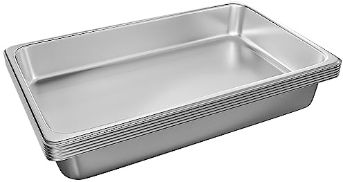 EGGKITPO Hotel Pans Full Size 6-Pack 4 Inch Stainless Steel Trays for Food Commercial Hotel Pan Food Containers Chafing Pans for Restaurant Buffet Party Supplies