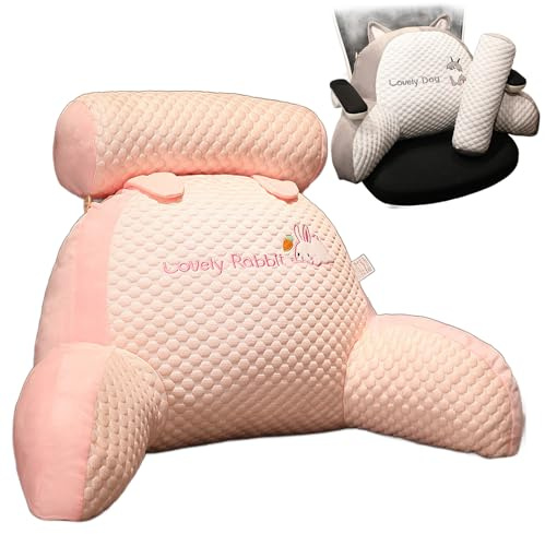YCYATS Mivoza Rückenkissen, Abnehmbare Flauschige Rückenlehne mit Armstütze, Bett-Lesekeilkissen für Boden/Tagesbett/Stuhl für Mehr Unterstützung von Kopf und Nacken (Klein, Rosa)
