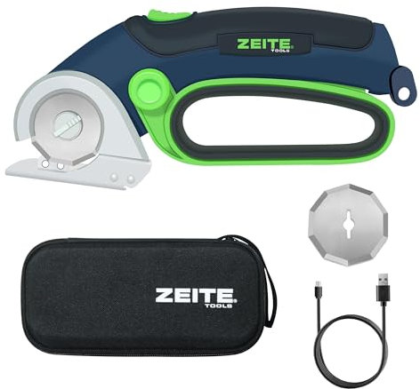ZEITE 4V Cordless Electric Scissors, Cardboard Cutter with 2 x Blade, 1 x Storage Box, 1 x USB Charging Cable, Electric Cutter, Power Rotary Scissors for Box Carpet Plastic, Easy to Hold and Safety