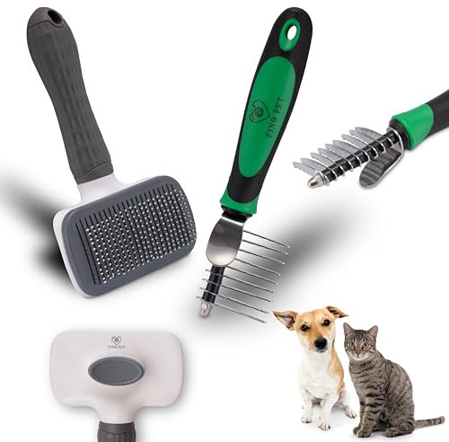 FinoPet 2er Set Hundebürste und Katzenbürste, Ideal für Langhaar & Kurzhaar, Inklusive Entfilzungskamm, Fellpflege & Krallenpflege für Hunde und Katzen, Unterfellbürste für optimale Fellpflege