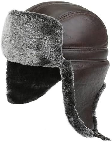 TANIDA Winter-Outdoor-wasserdichte Ohrenklappenmütze, Winter-Ledermütze, Fliegermütze, Ohrenklappen, Winddichte Kappe, Lederhüte, Trappermütze, weiche, warme Jagdmütze (Color : Bruin, Size : L XL)