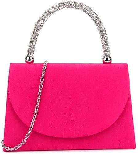 LeahWard Lace Top Handle Clutch Bag Chain Cross Body Handbags (Fuchsia Suede)