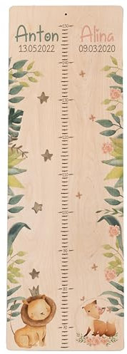 Kidsmood Personalisierte Geschwister-Messlatte aus Holz, Kinderzimmer Deko für Mädchen und Jungs, Personalisiertes Geschenk für Babys und Kinder, Messlatte Kind Holz