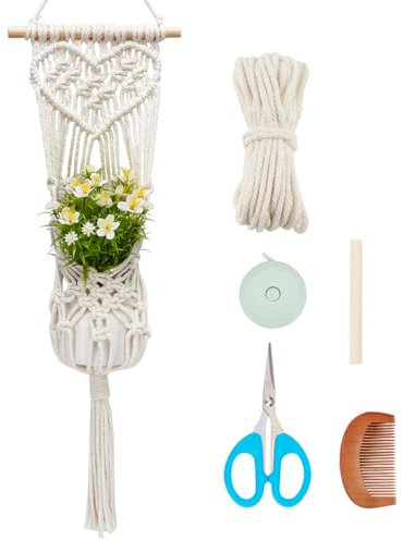 INFUNLY Makramee-Sets Für Erwachsene, Anfänger, Makramee-Pflanzenaufhänger-Set, Hängepflanzenhalter, Baumwollseil-Pflanzgefäße, Makramee-Sets Für Anfänger, Makramee-Zubehör, Boho-Wanddekoration