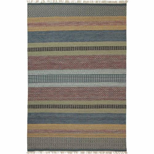 Knutzen Wohnen Kelim Teppich 120 x 170 Schleswig - Fransen Teppich Wolle Natur - Handgewebt und beidseitig verwendbar - Ideale Wohndekoration für jeden Wohnraum