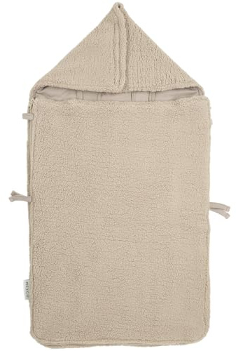 Meyco Fußsack Babyschale Teddy 40x82cm Footmuff Sand | Baumwollmix - für Babyschale, Kinderwagen & Kinderautositz Gruppe 0+/3-Punkt & 5-Punktgurt - Reißverschluss - waschbar