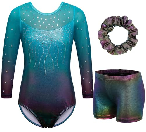 ZNYUNE Kinder klassisch Turnanzug Glänzende Gymnastikanzug Gymnastik Trikot Ärmellos/Langarm für mädchen | ZNYUNE Turnanzug mädchen mit Hose mädchen Leotard Schnelltrocknend langlebig für Gymnastik 3-16 Jahren Kinder
