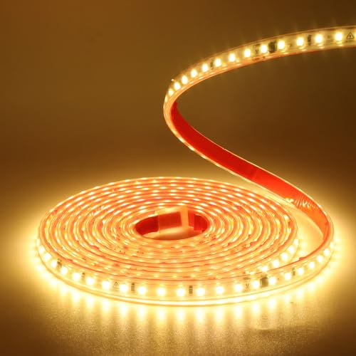 XUNATA 230V LED Streifen Selbstklebend, 2835 SMD 120leds/m IP65 Wasserdicht, Flex LED Leuchtband Lichtband für Innen Aussenbereich Hausbeleuchtung Party DIY Deko (Warmweiß, 1M)