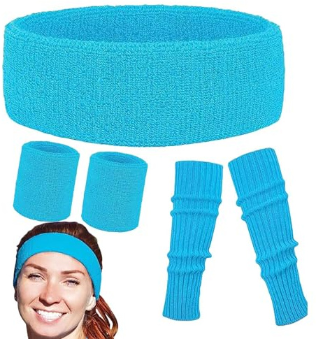 Neon-Schweißbänder, 80er-Jahre-Stirnband, bunte Sportarmbänder, Beinstulpen, saugfähiges Schweißbänder-Set, Retro-Beinstulpen, Neon-Kit, Sportbänder, Neon-Stirnband für Schulsport, trifft Laufen und