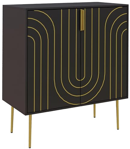HOMCOM Storage Cabinet, Modern Kitchen Cupboard with 2 Doors, Adjustable Shelf and Metal Legs, Freestanding Sideboard for Living Room, Dining Room, Hallway, Black