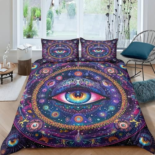 WENNUAN Kaleidoskop Bettwäsche-Set, Mandala 3D Druck,Microfaser Bettbezug,Kopfkissenbezug,3-teilig Für Erwachsene Kinder Teenager King（220x240cm）