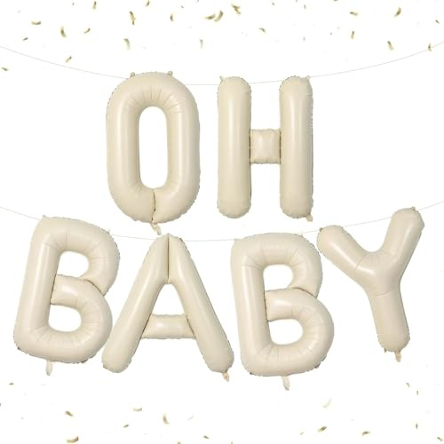 DazzJoy Oh Baby Luftballon, 16 Zoll Cremeweiß OH BABY Buchstaben Ballons, Baby Shower Deko Luftballons, Babyshowerparty Folienballon, Babyparty Deko Helium Ballon für Babyparty Deko Junge Mädchen