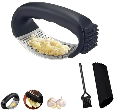 LEERMEIZI Knoblauchpresse, Knoblauchwippe aus rostfreiem Edelstahl, Ingwer-Knoblauchpresse Wippe,Wird mit Schäler und Bürste geliefert,Masher für Zerkleinertem Gemüse Verwendet (1 Stück)