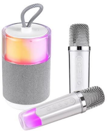 YIWEOG Mini Karaoke Machine with 2 Wireless Microphones BT Microphone and Speaker KTV Set with Colorful Light Effects Handheld Mic Gifts for Birthday Home Party Outdoor Lightweight Portable Karaoke Sy