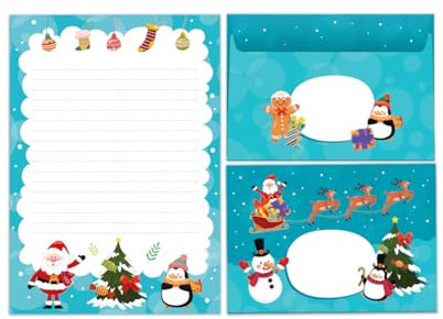 Briefpapier-Set für Weihnachten Pinguin Blöcke Umschläge Kindermotiv für Jungen Mädchen Weihnachtsbriefpapier Weihnachtspapier Brief an Weihnachtsmann (Block A5 mit 25 Blätter + 15 Umschläge)