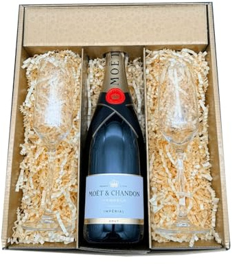 Coffret Or : Moët & Chandon – Champagne – Impérial Brut et 2 Flûtes « carr頻 – (1x75cl)