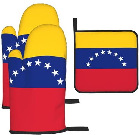 YYHHAOFA Lot de 3 gants de cuisine imperméables et durables pour four et manique pour isolation thermique Motif drapeau du Venezuela