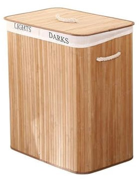 Warmiehomy Bamboo Laundry Basket 2 Compartments Laundry Basket with Lid Foldable Washing Basket 72L Large Laundry Hamper with Detachable Inner Bag & Handle for Laundry Room,Bedroom