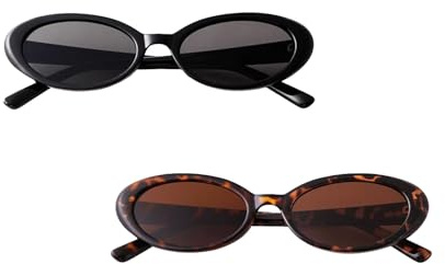 Werownsgso Lot de 2 lunettes de soleil ovales vintage des années 90 - Cadeau de voyage - Noir et marron