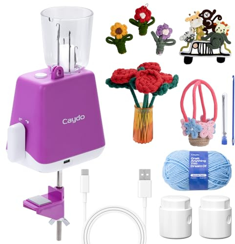 Caydo Tricotin Macchina per Maglieria, Mulino per Maglieria Tricotin Elettrico Creazione di Tubi in Maglia Filo per Tricotin Kit Automatico Strumento per Maglieria Tessitore