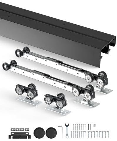 VEVOR Bypass Door Hardware, 8ft Heavy Duty Bypass Sliding Door Hardware Kit, Aluminum Alloy Sliding Closet Door Hardware Set with Finger Pulls, for 2 Door System, Fit Door Thickness 1 3/8 - 1 3/4